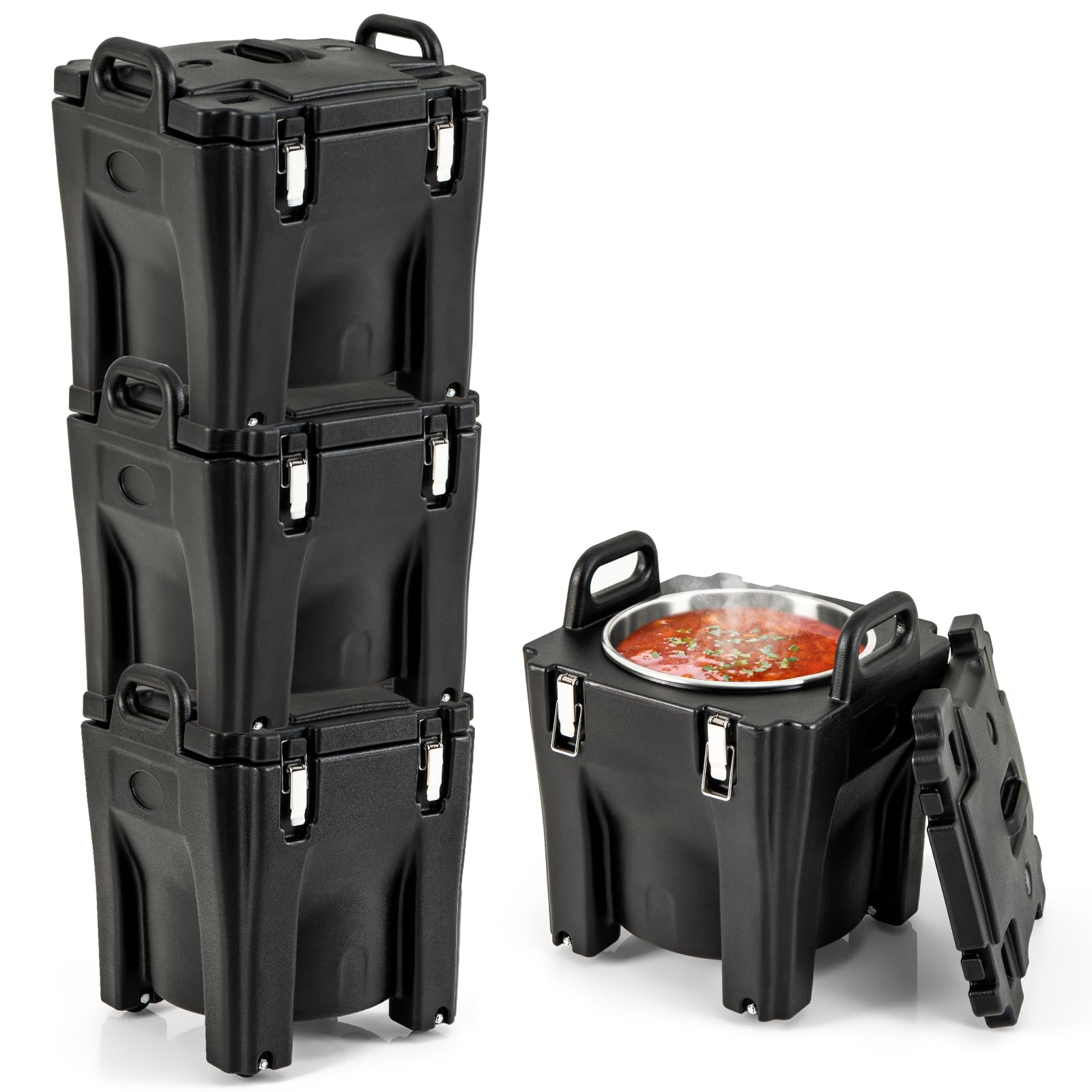 COSTWAY Insulated Food Carrier, 32Qt Stackable Catering Hot Box w/ 4 Directional Wheels, Stainless Steel Barrel, Commercial Portable Food Warmer for Warming Dish Cold Beverage, Canteen Restaurant (4)