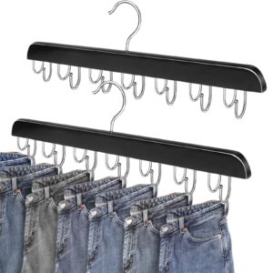 jean organizer for closet, jeans hanger, 14 hooks wood hanger for jeans, pants hangers space saving-1 pack