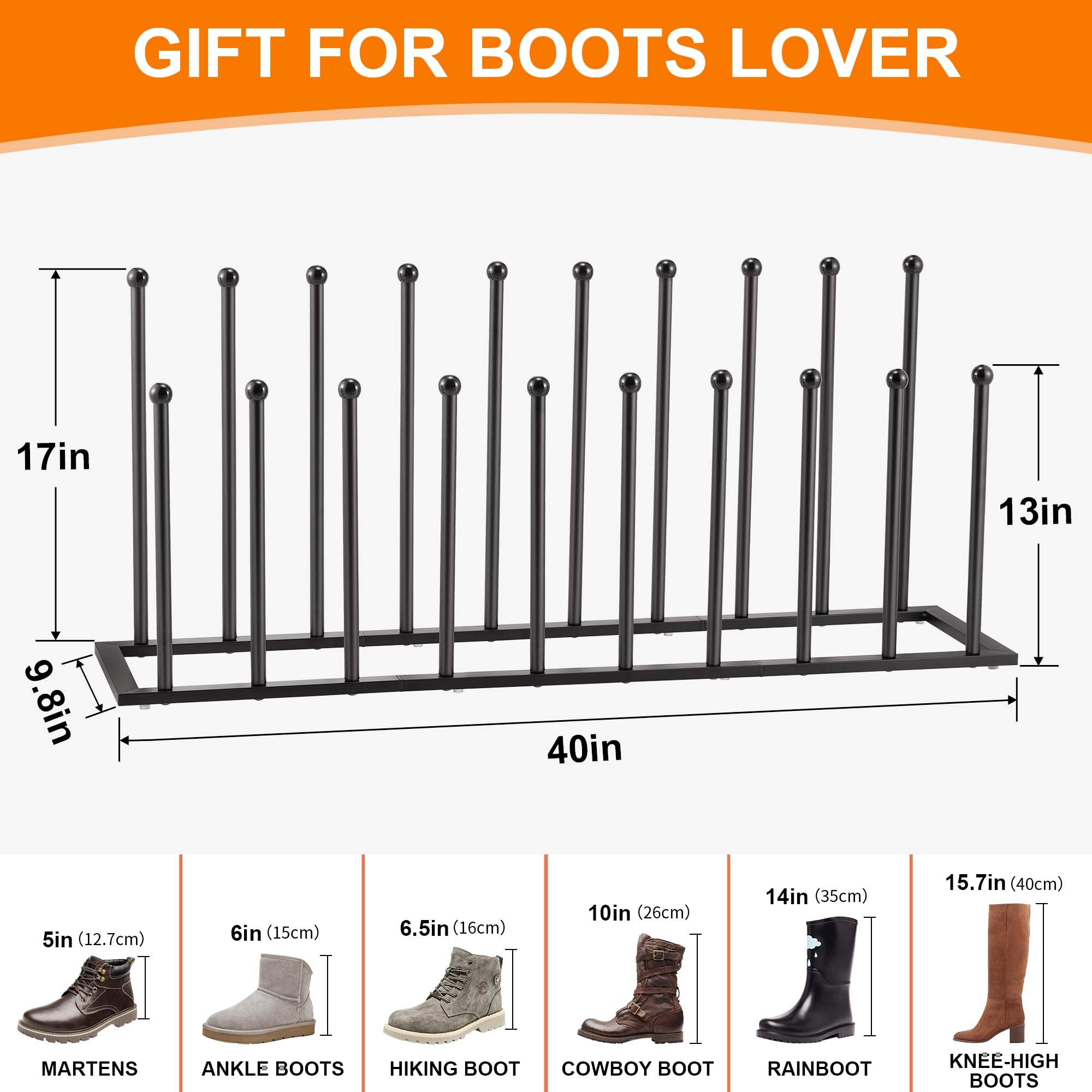 Housen Solutions Boot Rack Organizer for Tall Boots, Large Capacity 10 Pairs Metal Free Standing Shoe Boots Racks, Black Shoes Boot Organizer Holder Stand for Closet, Entryway, Garage, Porch