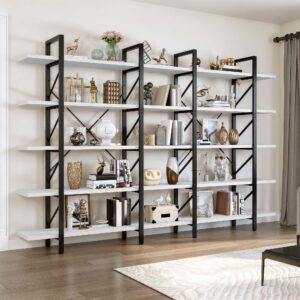 YITAHOME Book Shelf，5 Tier Bookcase, 12" D x 47" W x 71" H Large Industrial Book Shelf Storage Organizer for Living Room, Bedroom,Home Office, Free Standing Storage Shelving Unit, White