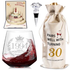 jovgank 30th birthday gifts for her 2024, funny 30 year old birthday gifts for women, 30th birthday decorations, birthday gifts idea for women, friends, sister, vintage 1994 stemless wine glasses