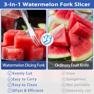 Tyqour 2pcs Stainless Steel Watermelon Fork Slicer 3-in-1double Head Portable Fruit Cutter Watermelon Cutter Tool, Fruit Fork Cut Watermelon for Family Parties Camping Kitchen Gadget