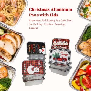 MorTime Christmas Aluminum Pans with Lids, 56 Pcs Disposable Foil Pans with Christmas Themed Cardboard Covers, Foil Food Containers Foil Baking Pan for Leftovers Holiday Treats