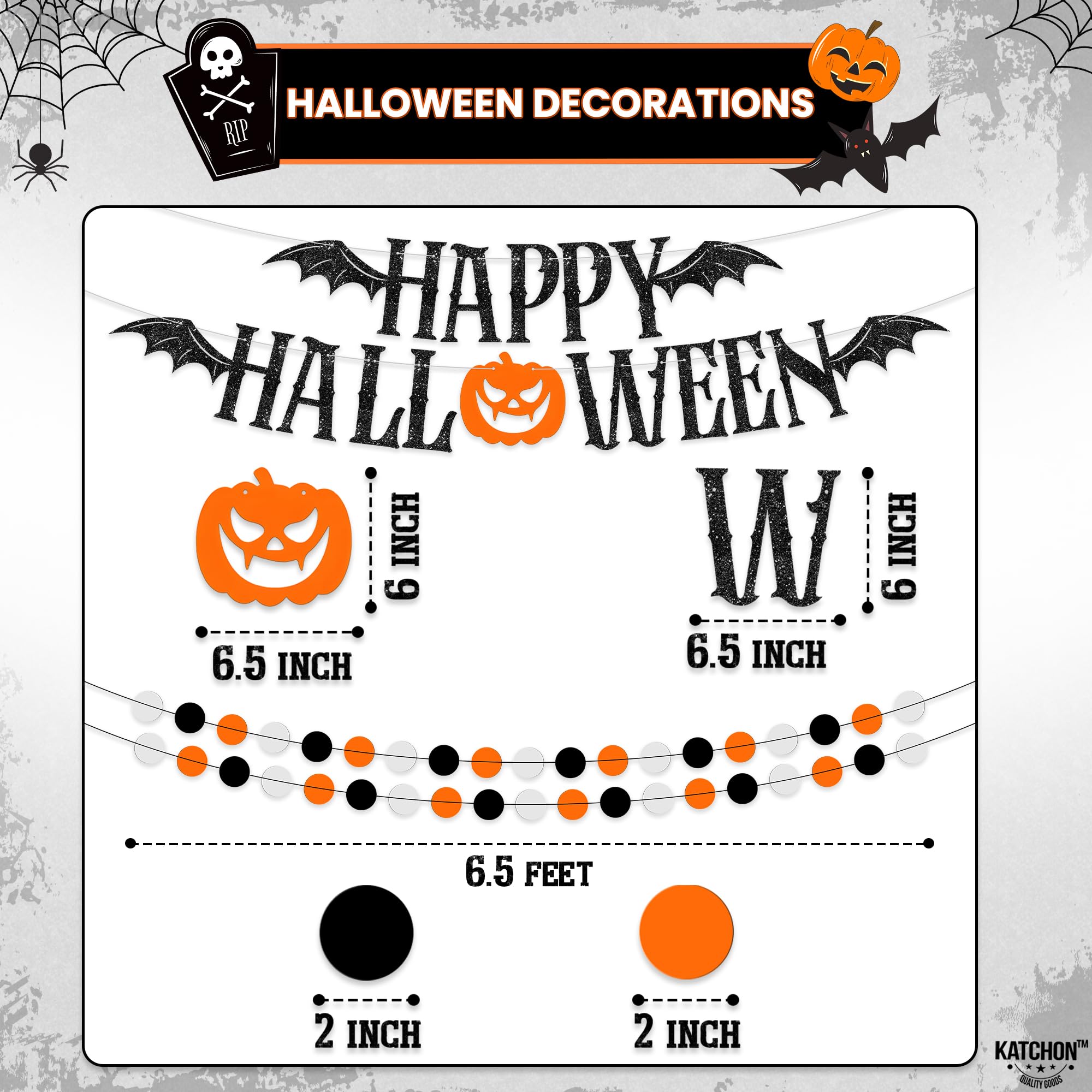 KatchOn, Halloween Party Decoration Set - Pack of 17 | Halloween Pompom, Happy Halloween Garlands | Halloween Party Hanging Decorations | Halloween Hanging Swirls for Halloween Ceiling Decorations