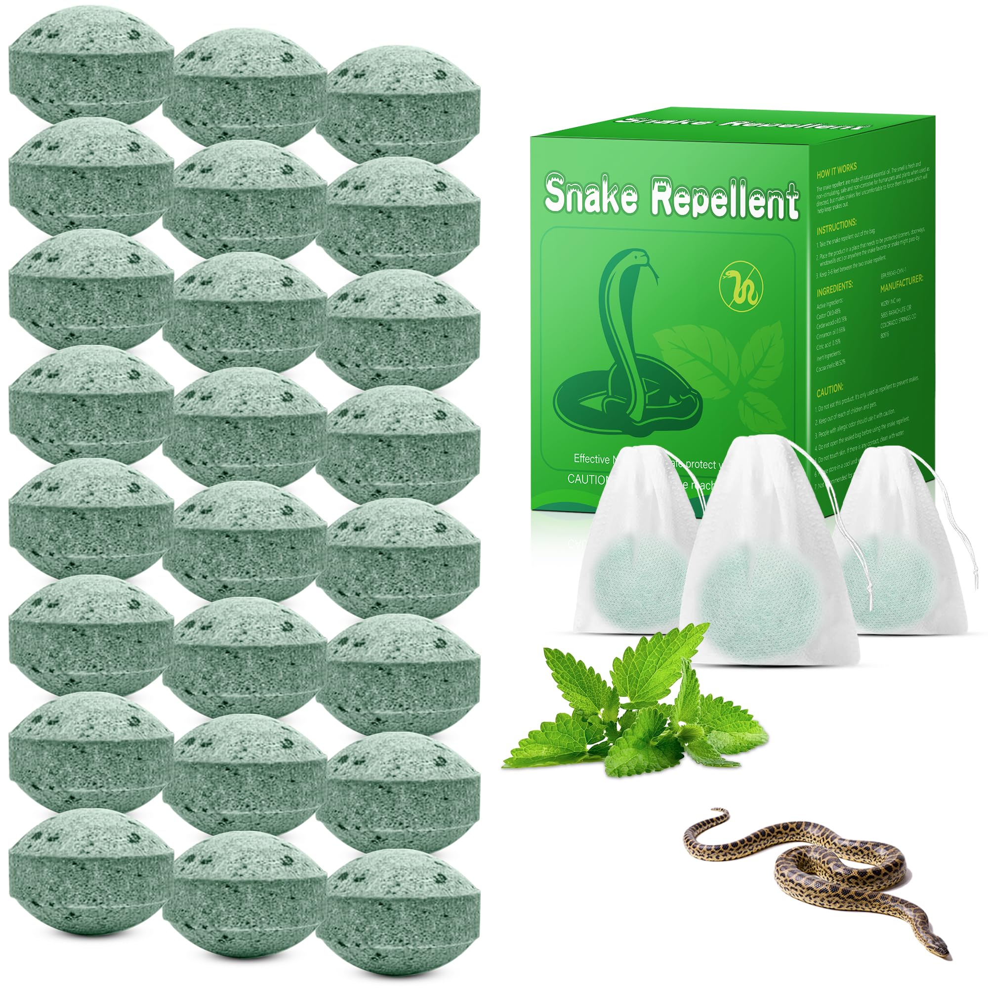 Generic Snake Repellent for Yard - 24pack Natural Snake away Ball for Garden, Patio, Camping, Fishing, Dark Green