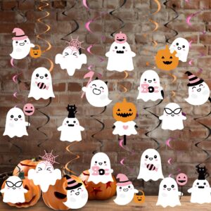 whaline 48pcs halloween hanging swirl pink pumpkin ghost boo hanging streamers decoration ceiling spiral with cutout cardboard ornament for baby shower birthday trick or treat party supplies