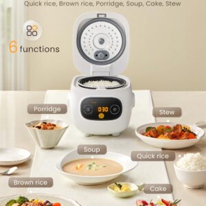 COMFEE' Mini Rice Cooker 4 Cups Cooked/2 Cups Uncooked, Portable Non-Stick rice maker, 24 hours Timer Delay, 6 Functions, Fast Cooker, Brown Rice, Oatmeal, White