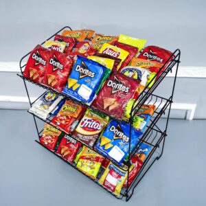 FixtureDisplays® 24" Wide X 14.9" Deep X 23.2" Tall 3-Open-Shelf Wire Rack for Countertop Chips Snack Book Display Organizer Concession Theatre Kitchen Pantry Stand Black 19396-NEW-NF