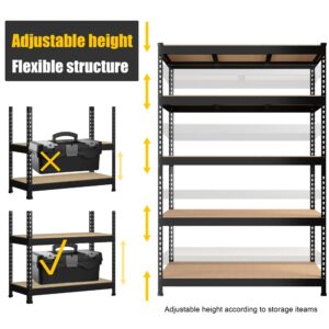 PrimeZone 48" x 24" x 72" Heavy Duty Storage Shelves - 5 Tier Adjustable Garage Storage Shelving, Metal Storage Utility Rack Shelf Unit for Warehouse Pantry Closet Kitchen, Black