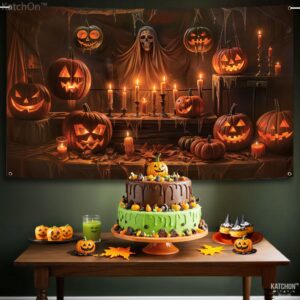 KatchOn, XtraLarge Spooky Halloween Backdrop - 72x44 Inch | Halloween Pumpkin Banner for Pumpkin Halloween Decorations | Halloween Photo Backdrop | Halloween Banner for Halloween Party Decorations