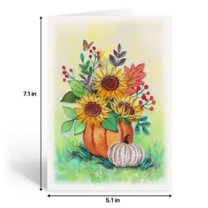 Thanksgiving Card - Sunflowers Vase Greeting Card, Quilling Fall Thank You Card, Seasons Greetings Card, Happy Thanksgiving Card for Husband, Wife, Parents, Friends, Granddaughter, Blank Inside