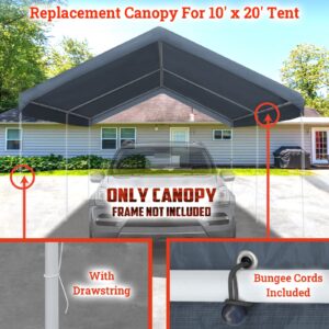 YardGrow 10x20 FT Carport Replacement Canopy Cover Garage Shelter Outdoor Carport Canopy Top Tent Shelter Tarp, Canopy ONLY (Grey)