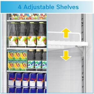 PullaFun 11.5 Cu.Ft. Commercial Display Fridge for Beverages, Display Refrigerator Drink Cooler Case Fridge With Led Light for Shop, Restaurant, Apartment, Adjustable Shelves, White