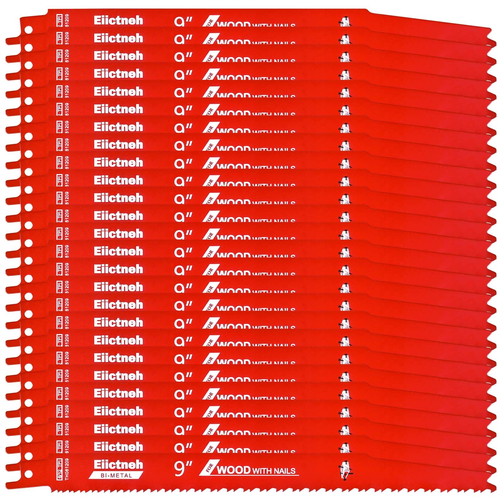 25 Pack 6/12 TPI 9 Inch Stud and Nail Sawzall Blades - Bi-Metal Reciprocating Blades for Cutting Nail-Embedded Wood, Metal, and PVC, with Storage Case