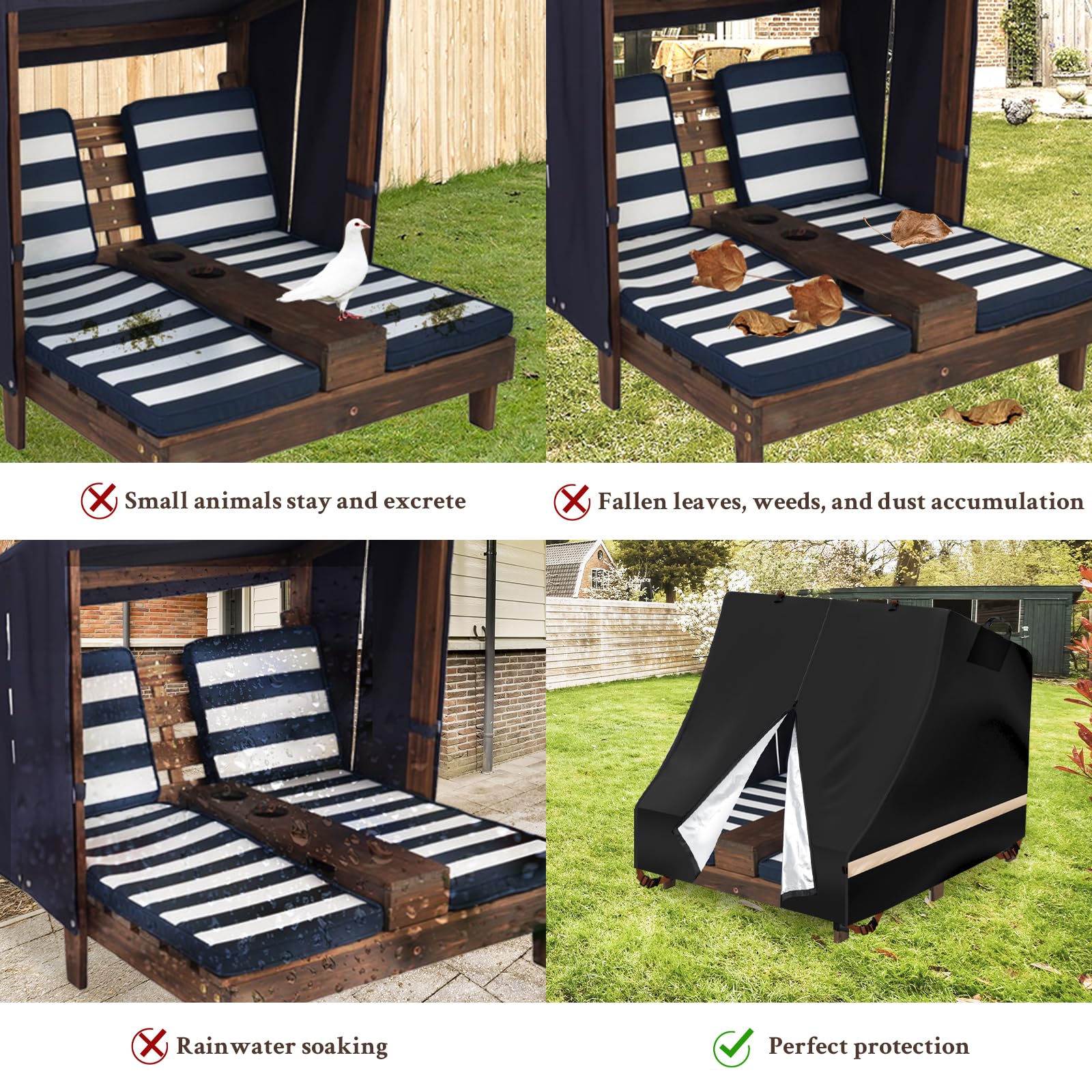 Acreater Cover for Kids Chaise Lounge Cover Suitable for KidKraft Wooden Outdoor Double Chaise Lounge，Waterproof Kids Patio Furniture Set Cover for Kids Lounge Chair Outdoor 35.5" L x 39" W x 36" H