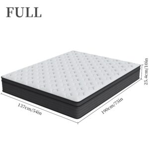 Vantovis Full Mattress,10 Inch Hybrid Mattress in a Box,Gel Memory Foam and Individual Pocket Spring,Medium Firm Edge Support Back Pain Relief & Cooling Motion Isolation & Silent Sleep