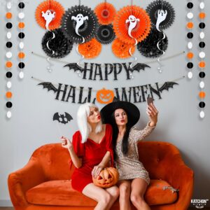 KatchOn, Halloween Party Decoration Set - Pack of 17 | Halloween Pompom, Happy Halloween Garlands | Halloween Party Hanging Decorations | Halloween Hanging Swirls for Halloween Ceiling Decorations