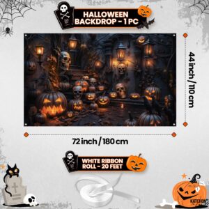 KatchOn, XtraLarge Spooky Halloween Backdrop - 72x44 Inch | Halloween Banner for Pumpkin Halloween Decorations | Halloween Photo Backdrop | Halloween Pumpkin Banner for Halloween Party Decorations