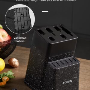 FOHERE Knife Set with Block 13 Pieces Stainless Steel Knife Sets for Kitchen with Built-in Sharpener Sharp Kitchen Knife Block Set with Granite Pattern, Anti-slip Handle Rust Resistant, Black