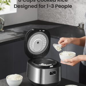 COMFEE' Compact Rice Cooker 8 Cups Cooked/4 Cups Uncooked, 9-in-1 Multi Cooker, Fast Rice Maker, Steam, Brown Rice, Grains, Fuzzy Logic Technology, Grey