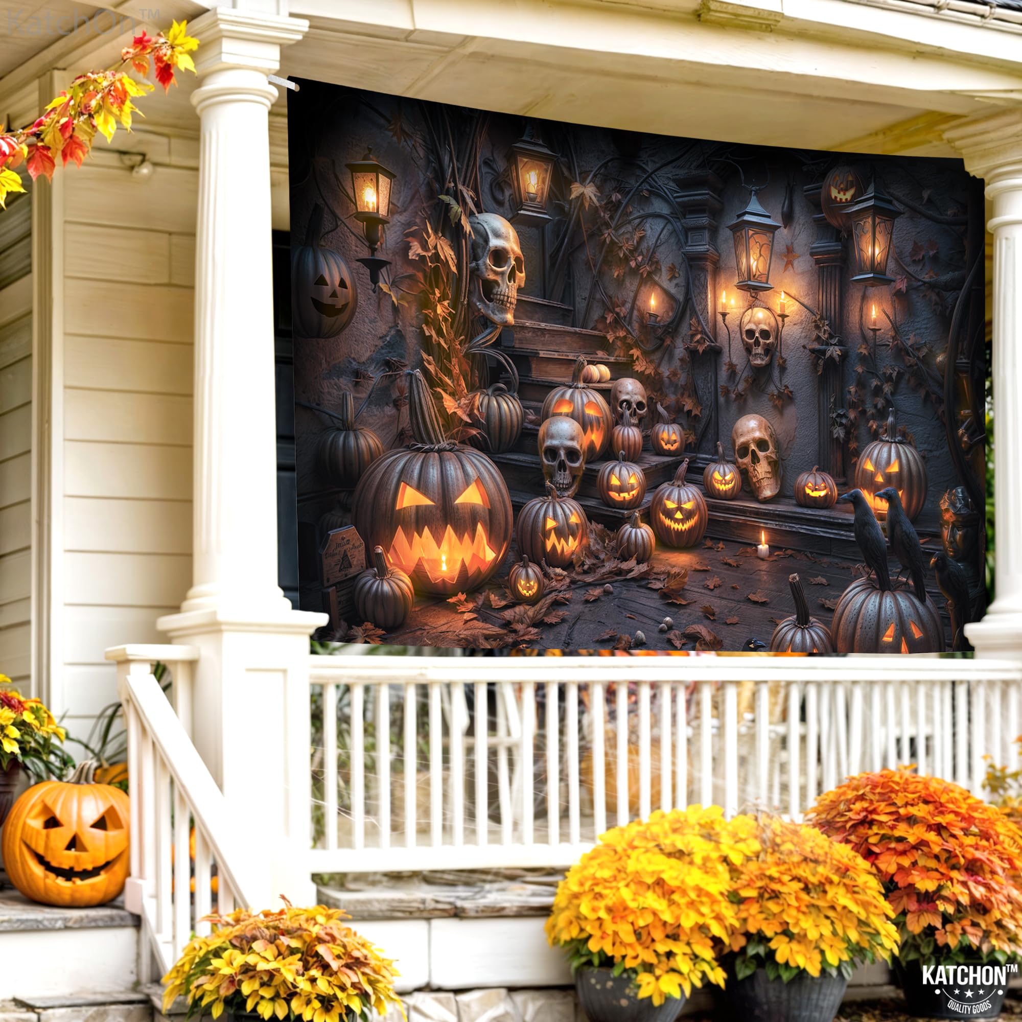 KatchOn, XtraLarge Spooky Halloween Backdrop - 72x44 Inch | Halloween Banner for Pumpkin Halloween Decorations | Halloween Photo Backdrop | Halloween Pumpkin Banner for Halloween Party Decorations