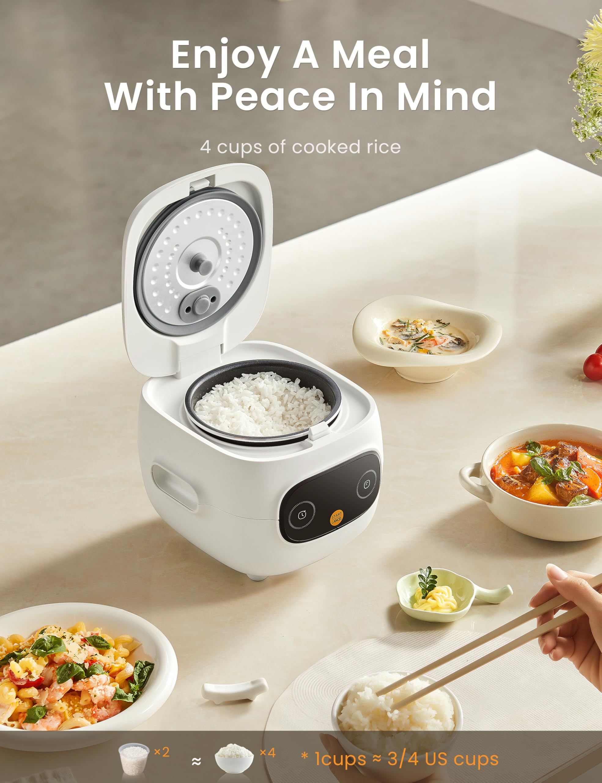 COMFEE' Mini Rice Cooker 4 Cups Cooked/2 Cups Uncooked, Portable Non-Stick rice maker, 24 hours Timer Delay, 6 Functions, Fast Cooker, Brown Rice, Oatmeal, White