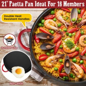 ARC Nonstick Paella Pan, Stainless Steel Paella Burner and Stand Set, Paella Pan Set with Propane Burner Head, Carry Bag, Wok Spatula, Foldable Brackets Perfect for Stockpot, Wok (21 in - 16 Servings)