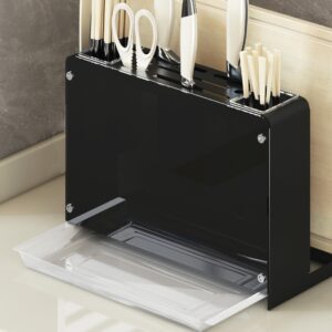 Universal knife holder, kitchen knife holder, storage rack, kitchen utensil rack, cutting board rack, pot cover bracket with anti slip pad suitable for countertop cabinets (black)