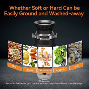 Garbage Disposal, TECASA 1/2 HP Pro Food Waste Coutinuous Feed, Garbage Disposals with Stopper Power Cord, Stainless Steel Grinding System for Kitchen Sink - HyperCrush 50 PRO