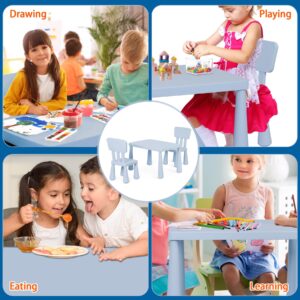 SUPER DEAL 3 Piece Kids Table and Chair Set 3 in 1 Plastic Children Activity Table Toddler Play Set for Indoor and Outdoor, Playroom, Home, Nursery, Daycare, Stable Wide Base Legs, Blue