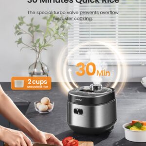 COMFEE' Compact Rice Cooker 8 Cups Cooked/4 Cups Uncooked, 9-in-1 Multi Cooker, Fast Rice Maker, Steam, Brown Rice, Grains, Fuzzy Logic Technology, Grey