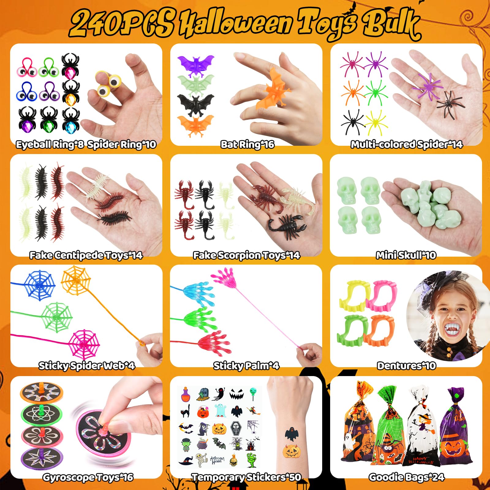 Shemira Halloween Party Favors for Kids, Bulk Halloween Party Favors, 240Pcs Bulk Halloween Toys for Trick or Treat, Classroom Carnival Prizes Halloween Goodie Bags Stuffers, Halloween Gifts for Kids