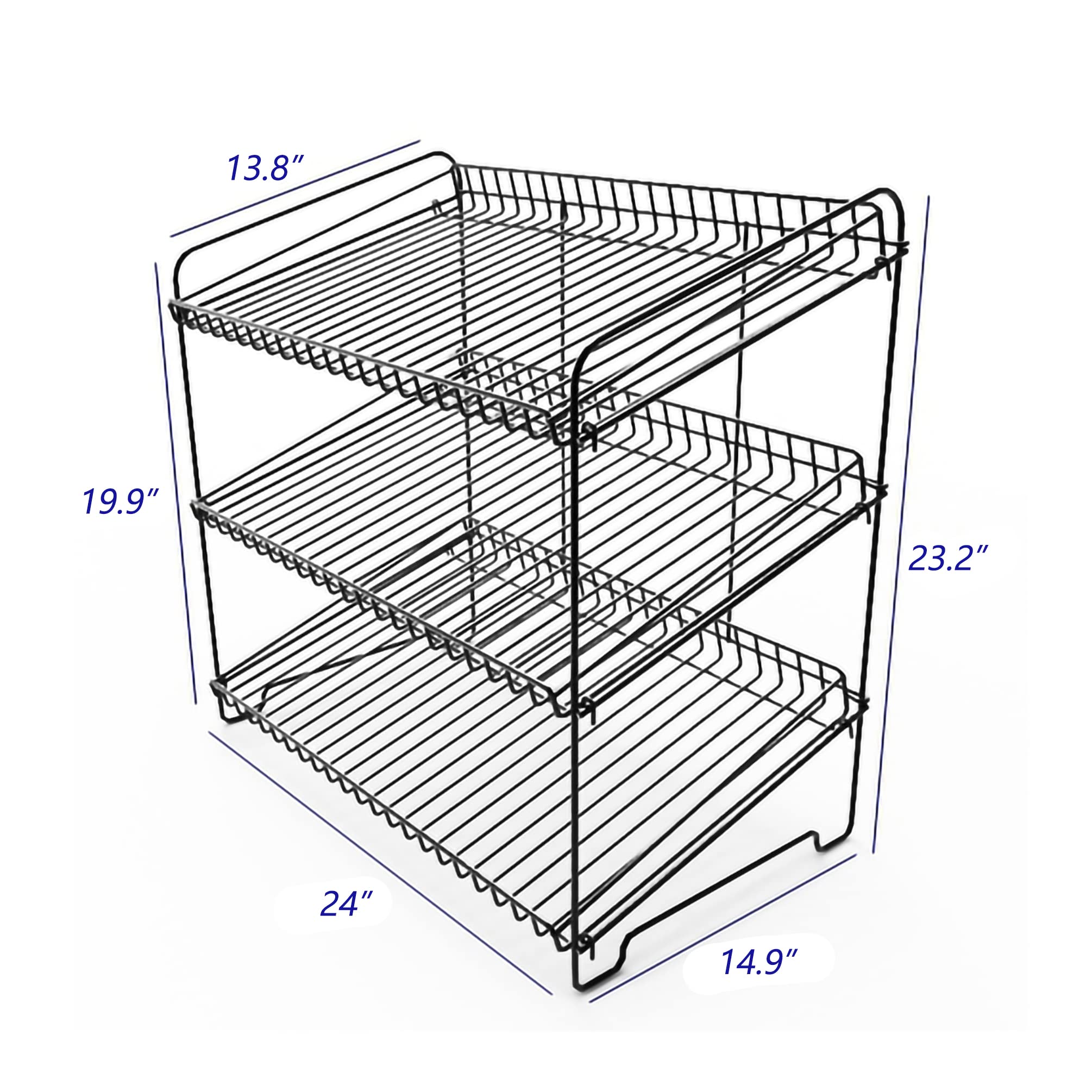 FixtureDisplays® 24" Wide X 14.9" Deep X 23.2" Tall 3-Open-Shelf Wire Rack for Countertop Chips Snack Book Display Organizer Concession Theatre Kitchen Pantry Stand Black 19396-NEW-NF