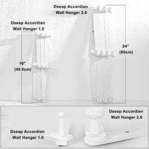 Dseap Expandable Coat Rack (Larger Version) - 24” High, Anti-Slip, Ultra Heavy Duty Wooden Accordian Wall Hanger with 10 Study Peg Hooks for Clothing Hats Jackets Bags, White