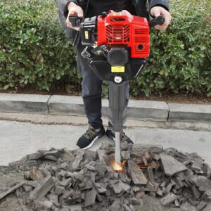 Gasoline Demolition Jack Hammer, 52cc 2in1 Gasoline Concrete Breaker Drill 2 Stroke Gas Powered Demolition Jack Hammer Concrete Breaker Punch Drill Jack Hammer with 2 Chisels for Heavy Concrete