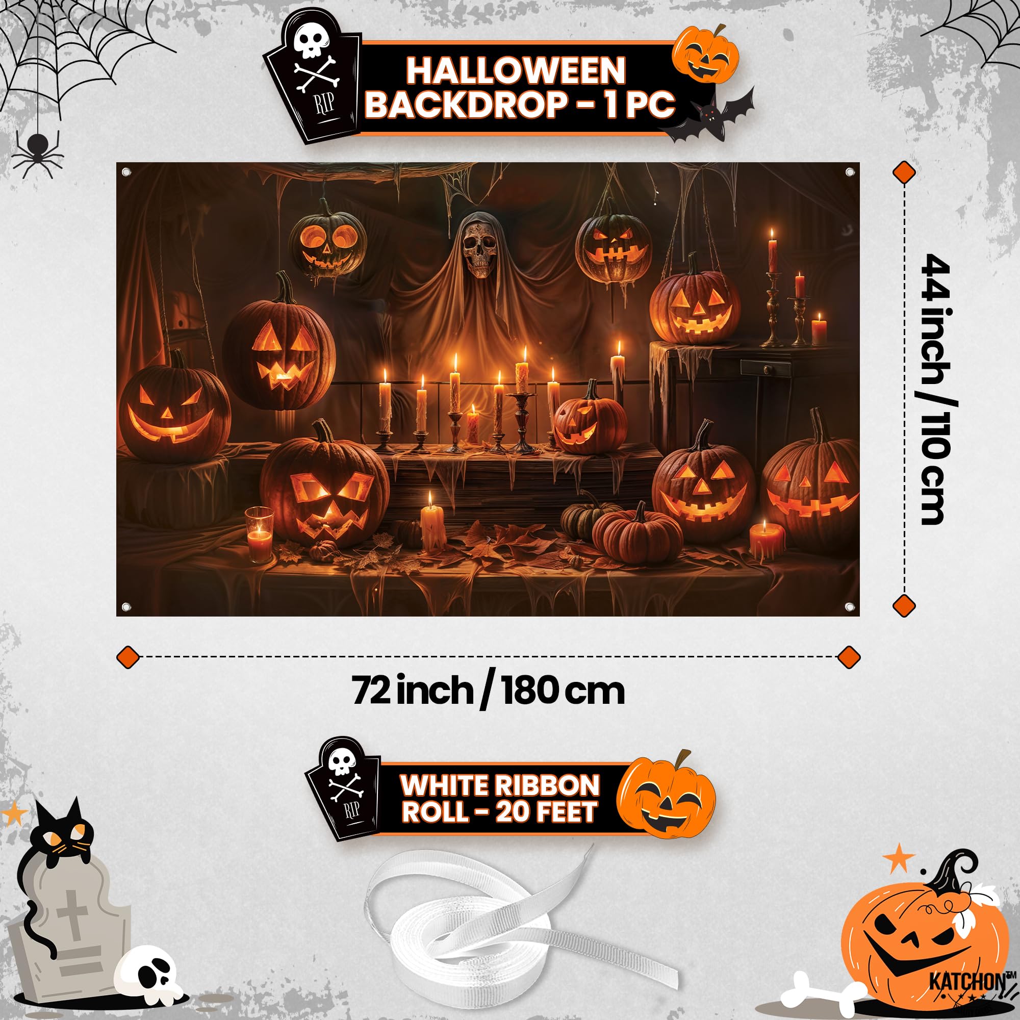 KatchOn, XtraLarge Spooky Halloween Backdrop - 72x44 Inch | Halloween Pumpkin Banner for Pumpkin Halloween Decorations | Halloween Photo Backdrop | Halloween Banner for Halloween Party Decorations