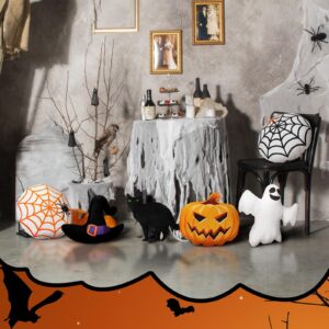 Qunclay 6 Pcs Halloween Pillows Pumpkin Throw Pillow Black Cat Witch Hat Ghost Spider Web Shaped Plush Pillow Halloween Throw Pillows Halloween Decor for Sofa Bed Children Party Gift Stuffed Plush