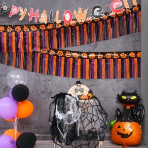 Mega-L Halloween Party Decorations, 2 Packs 39 Feet Foil Fringe Banner Tinsel Streamers, Orange Purple Black Pumpkin Metallic Hanging Backdrop Garland Table Skirts for Indoor House Car Parade Floats