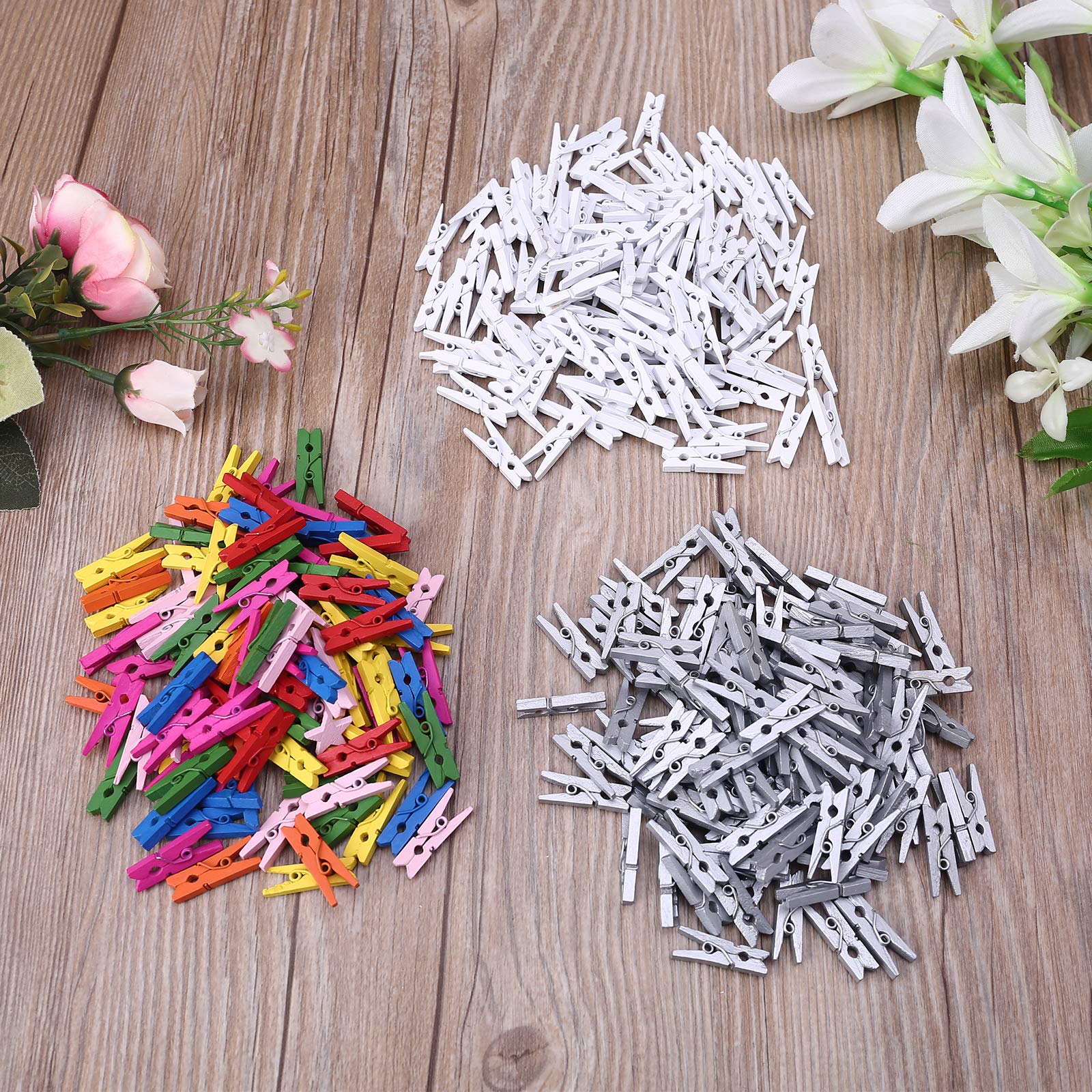 YPBEW 100Pcs Small Size 25mm Natural Wooden Clips for Photo Paper Pegs Clothespin, White