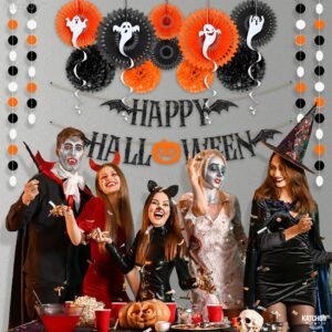 KatchOn, Halloween Party Decoration Set - Pack of 17 | Halloween Pompom, Happy Halloween Garlands | Halloween Party Hanging Decorations | Halloween Hanging Swirls for Halloween Ceiling Decorations