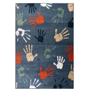 Orian Rugs Playroom Handprints Rug - Blue 4 x 6 Abstract Indoor Kids Area Rug