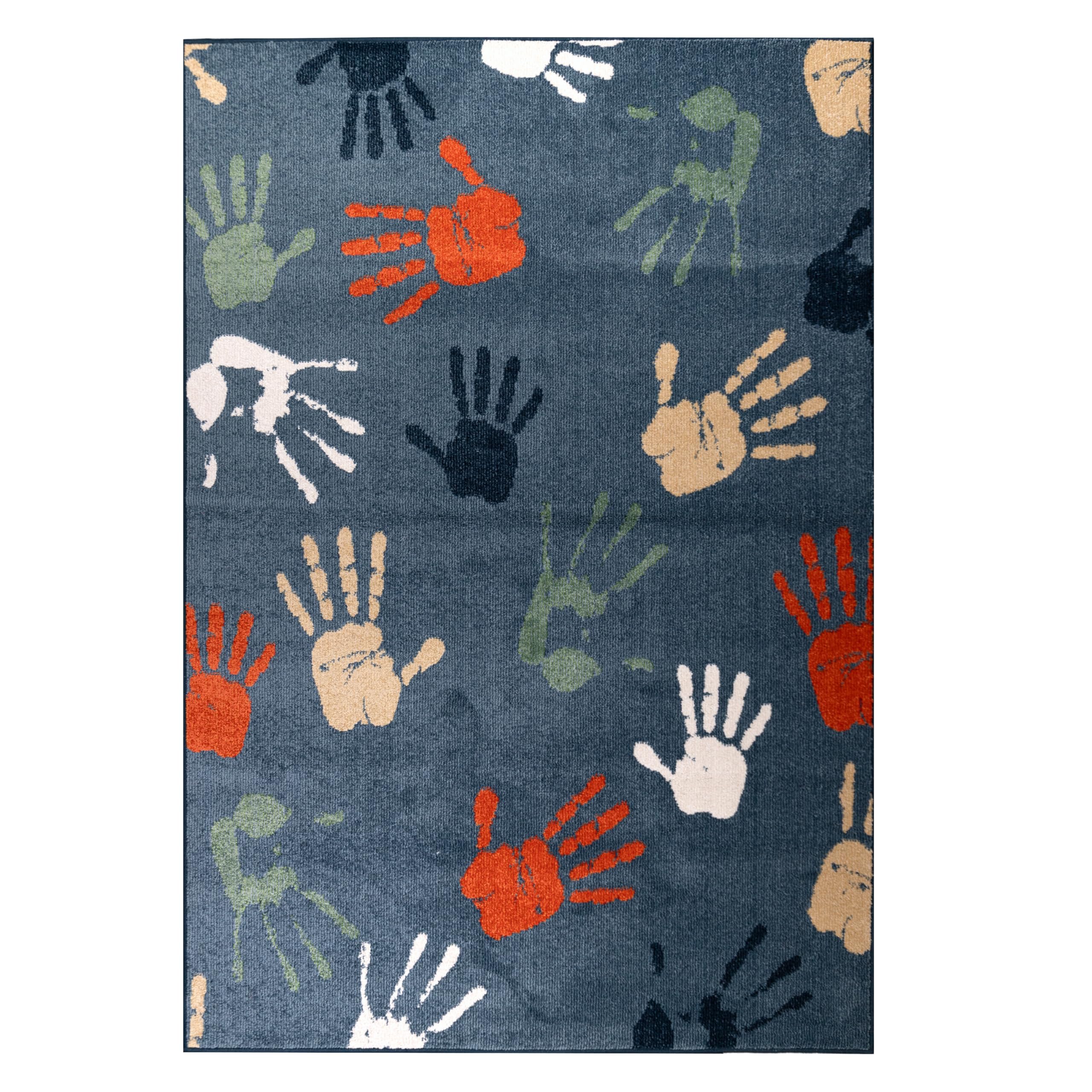 Orian Rugs Playroom Handprints Rug - Blue 4 x 6 Abstract Indoor Kids Area Rug