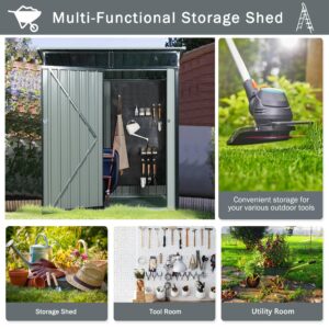 5 x 3ft Outdoor Metal Storage Shed with Lockable Door Aluminum Frames Easy Assembly Outdoor Storing Tools for Bike Trash Can Machine Black