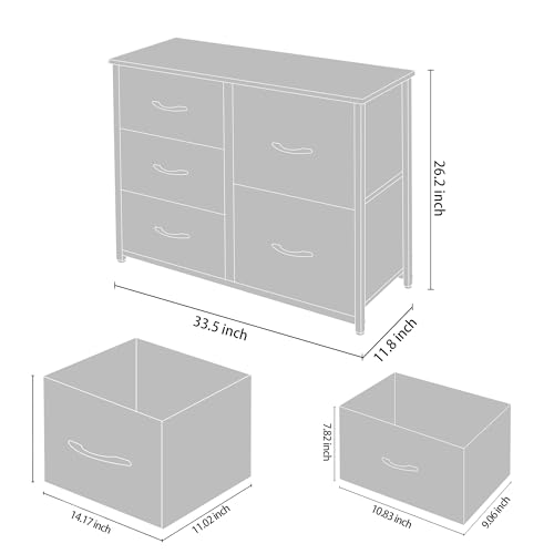 AZL1 Life Concept Dresser for Bedroom with 5 Drawers, Wide Bedroom Dresser with Drawer Organizers, Chest of Drawers, Fabric Dresser for Living Room, Closet, Hallway, Rustic Brown