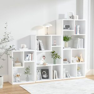 VECELO 42" Modern White Bookshelf, 7 Cube Organizer Bookcase,Fits Tallest Hardcovers, Horizontal Available,Floor Standing Display,Easy Assembly, Pearl White