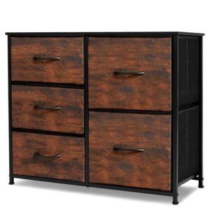 azl1 life concept dresser for bedroom with 5 drawers, wide bedroom dresser with drawer organizers, chest of drawers, fabric dresser for living room, closet, hallway, rustic brown