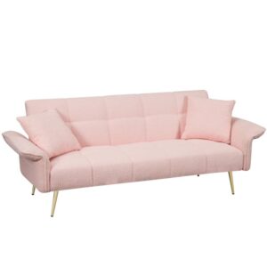 AZSJML Futon Sofa Bed, Teddy Sleeper Sofa Couch, 70" W Modern Tufted Sofa Couch with Adjustable Arms and Backrests for Living Room,Small Spaces,Bedroom,Pink