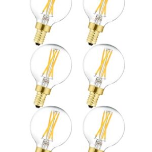 Duoled e12 g16.5 Light Bulb 6W Equal 60 Watt Soft White 3000k AC120V e12 Candelabra Bulb 60 Watt for Chandeliers,Ceiling Fan,Vanity Globe e12 Light Bulb 6Pack (6w=60w Soft White 3000k E12)