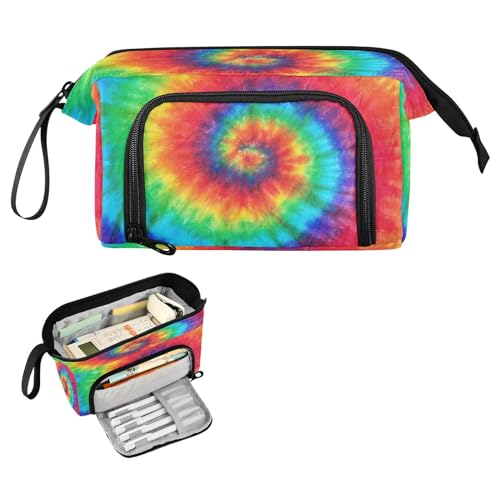 DEHOZO Portable Pencil Case Pen Bag with Zipper, Rainbow Art Tie Dye Large Pencil Pouch Pen Case Stationery Bag for Office School Student, Multifunctional Pen Box for Girl Boy Men Women