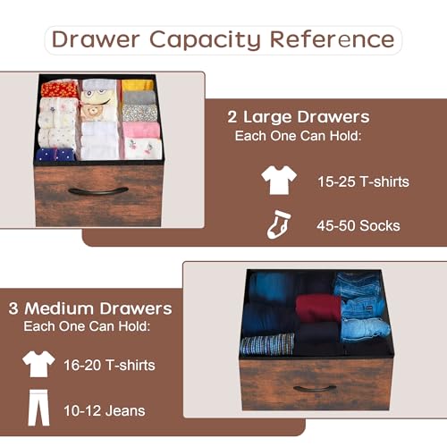 AZL1 Life Concept Dresser for Bedroom with 5 Drawers, Wide Bedroom Dresser with Drawer Organizers, Chest of Drawers, Fabric Dresser for Living Room, Closet, Hallway, Rustic Brown